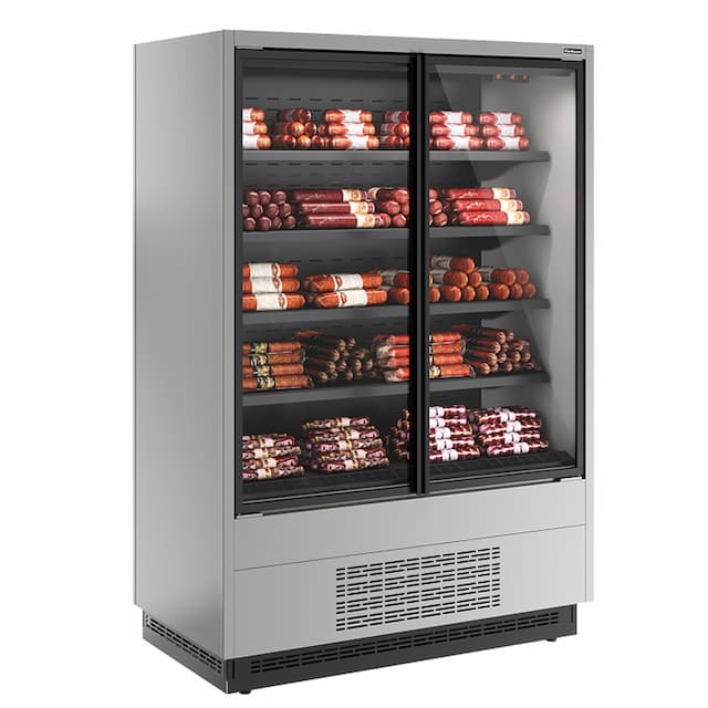 Витрина холодильная Carboma FC20-07 VV 1,3-1 0300 боковина металлическая (9006-9005) Cube 2 STANDARD фронт X1