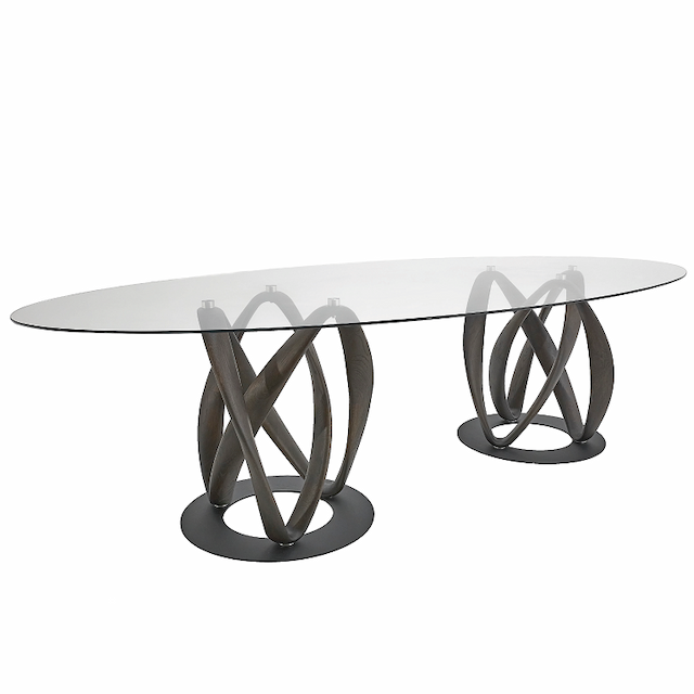 Стол CorsaStyle Инфинити двойной овальный 2200х1200х760 (стекло / массив дуба)