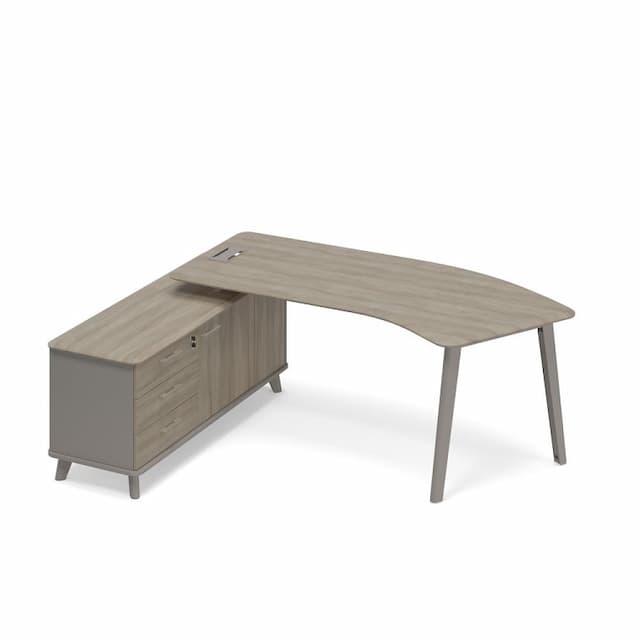 Стол руководителя эргономичный левый с тумбой опорной (тип 5) Юнитекс ТМ М1 125 МП ВЛ ВЛ мокко премиум (корпус) / вяз либерти (столешница, топ, фасад)