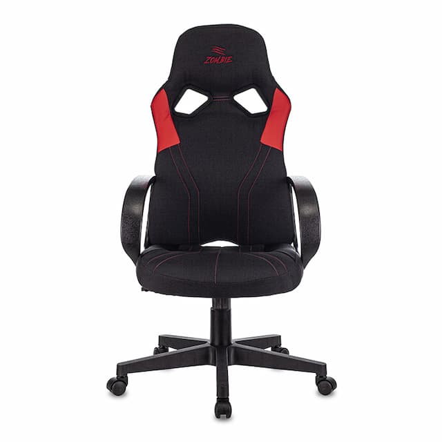 Кресло игровое Zombie RUNNER черный/красный ткань/эко.кожа крестов. пластик