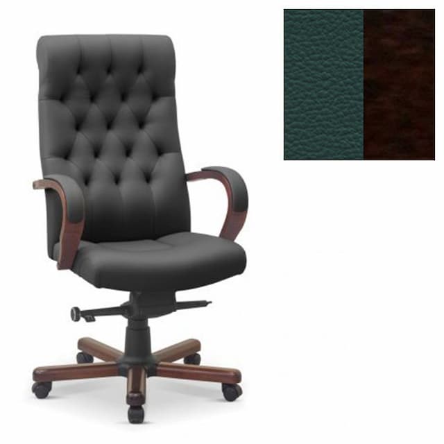 Кресло руководителя Юнитекс Status натуральная кожа с компаньоном зеленая/дерево-венге